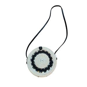 Round Rattan Crossbody Bag White Woven Straw Boho Summer Purse